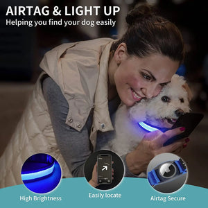 Abound AirTag Dog Collar - Waterproof LED luminous collar with Apple AirTag holder, durable nylon material, adjustable sizing for small, medium, and large dogs, USB rechargeable for 12-hour glow, perfect for GPS tracking and nighttime safety.