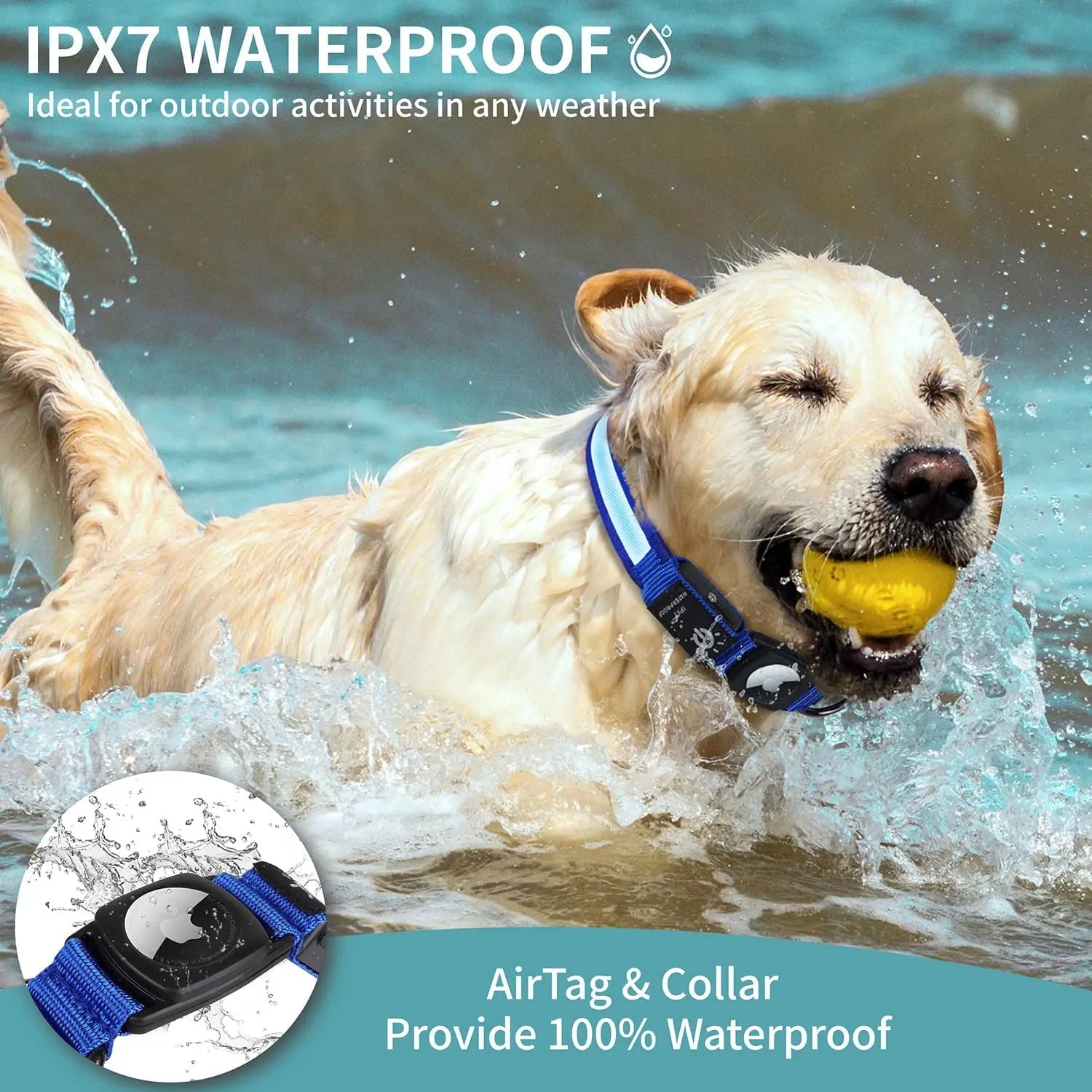 Abound AirTag Dog Collar - Waterproof LED luminous collar with Apple AirTag holder, durable nylon material, adjustable sizing for small, medium, and large dogs, USB rechargeable for 12-hour glow, perfect for GPS tracking and nighttime safety.