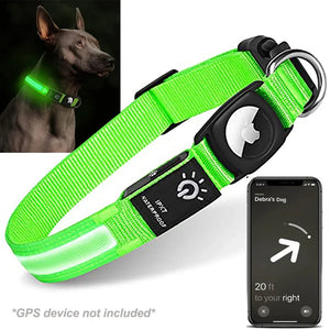 Abound AirTag Dog Collar - Waterproof LED luminous collar with Apple AirTag holder, durable nylon material, adjustable sizing for small, medium, and large dogs, USB rechargeable for 12-hour glow, perfect for GPS tracking and nighttime safety.