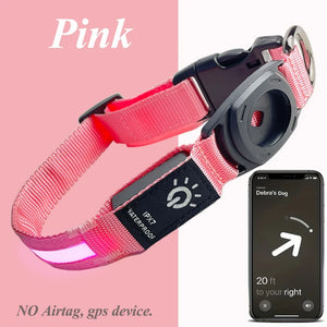 Abound AirTag Dog Collar - Waterproof LED luminous collar with Apple AirTag holder, durable nylon material, adjustable sizing for small, medium, and large dogs, USB rechargeable for 12-hour glow, perfect for GPS tracking and nighttime safety.