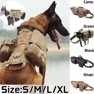 Military Dog Harness - Durable 1000D Nylon Tactical Harness with Detachable Pouches | Abound Pet Supplies - Premium military dog harness featuring ergonomic shoulder design for comfort, waterproof material, and detachable pouches for essentials. Ideal for hiking, camping, tactical training, and outdoor adventures with large, active dogs.