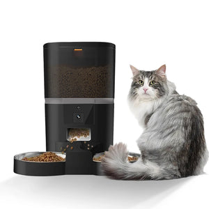 4L Smart Automatic Dog Feeder with camera, remote feeding control, customizable meal portions, and 4-liter capacity for small dogs and cats.