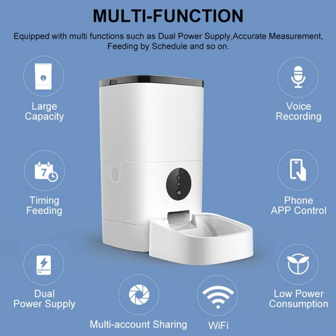 6L Automatic Pet Feeder - Smart Food Dispenser Remote Control APP Timer