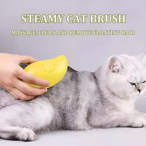 Cat Deshedding Tool - 3-in-1 electric steam brush for grooming, shedding control, and massage; gentle on sensitive pet skin, reduces loose fur and tangles, durable ABS material, perfect for all cat and dog coat types; enhances pet coat health and shine.