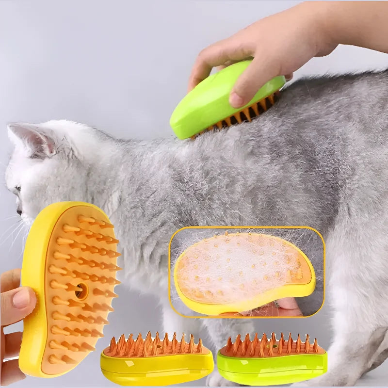 Cat Deshedding Tool - 3-in-1 electric steam brush for grooming, shedding control, and massage; gentle on sensitive pet skin, reduces loose fur and tangles, durable ABS material, perfect for all cat and dog coat types; enhances pet coat health and shine.