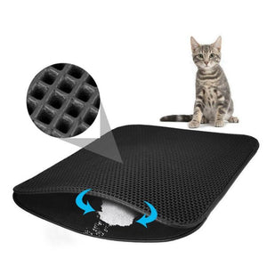 Cat litter mat trapper with double-layer waterproof honeycomb design and non-toxic EVA foam, ideal for containing clumping, crystal, and pellet litter. Eco-friendly, easy to clean, and comfortable for cats, this non-slip mat keeps homes mess-free while simplifying litter box maintenance.