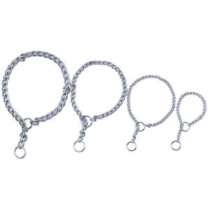 Adjustable stainless steel dog chain collar with martingale-style design, rust-resistant finish, smooth edges, and quick-release mechanism – ideal for leash training, behavior correction, and obedience training for small, medium, and large dog breeds.