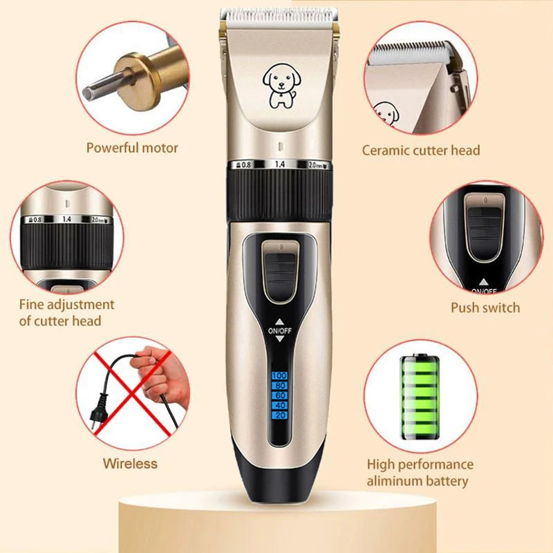 RikiSky Professional Dog Grooming Kit - Rechargeable Dog Hair Trimmer Set with Scissors, Comb, Guard Attachments for Home Pet Grooming - Quiet, Cordless Clippers for All Pet Coats and Sizes - Perfect Dog and Cat Grooming Kit