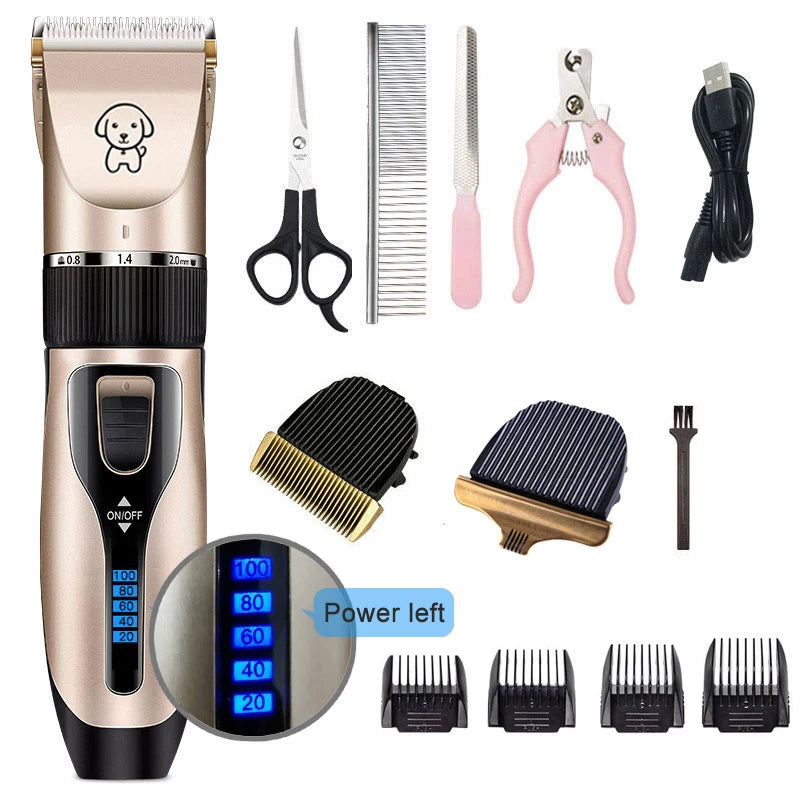 RikiSky Professional Dog Grooming Kit - Rechargeable Dog Hair Trimmer Set with Scissors, Comb, Guard Attachments for Home Pet Grooming - Quiet, Cordless Clippers for All Pet Coats and Sizes - Perfect Dog and Cat Grooming Kit