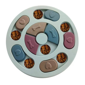 Interactive dog puzzle toy with sliding doors and treat compartments, designed to boost cognitive abilities, reduce boredom, and provide mental stimulation – adjustable difficulty levels ideal for puppies and adult dogs, promoting problem-solving skills and reducing anxiety.