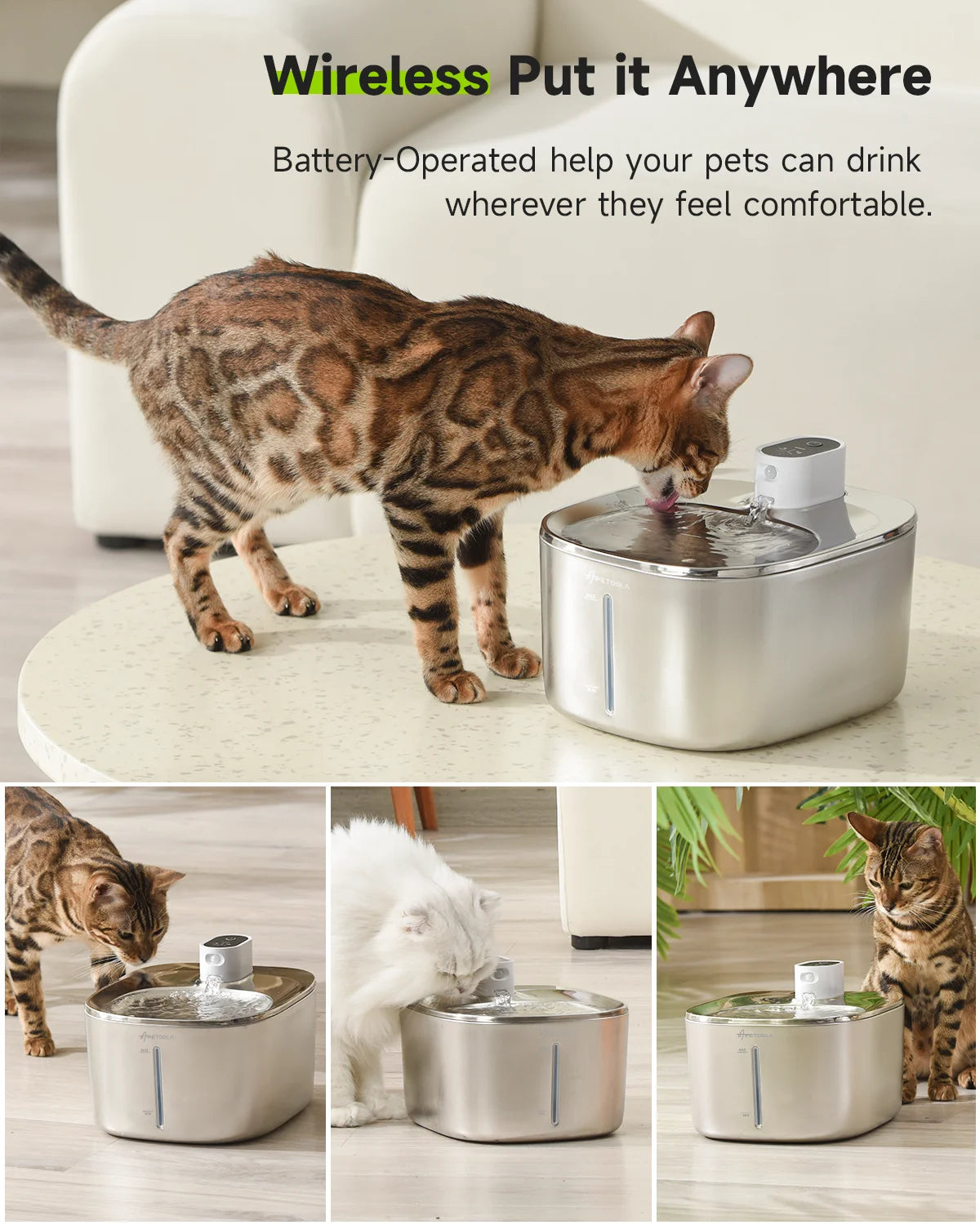 APETDOLA 4L Wireless Dog Water Fountain, Stainless Steel Auto Sensor Pet Water Dispenser with Quiet Operation, Easy Maintenance, Large 4L Capacity, Filter Reminders, and Portable Wireless Design for Fresh Hydration; Ideal Pet Drinking Fountain for Dogs and Cats, Indoor and Outdoor Use.