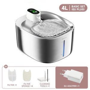 APETDOLA 4L Wireless Dog Water Fountain, Stainless Steel Auto Sensor Pet Water Dispenser with Quiet Operation, Easy Maintenance, Large 4L Capacity, Filter Reminders, and Portable Wireless Design for Fresh Hydration; Ideal Pet Drinking Fountain for Dogs and Cats, Indoor and Outdoor Use.