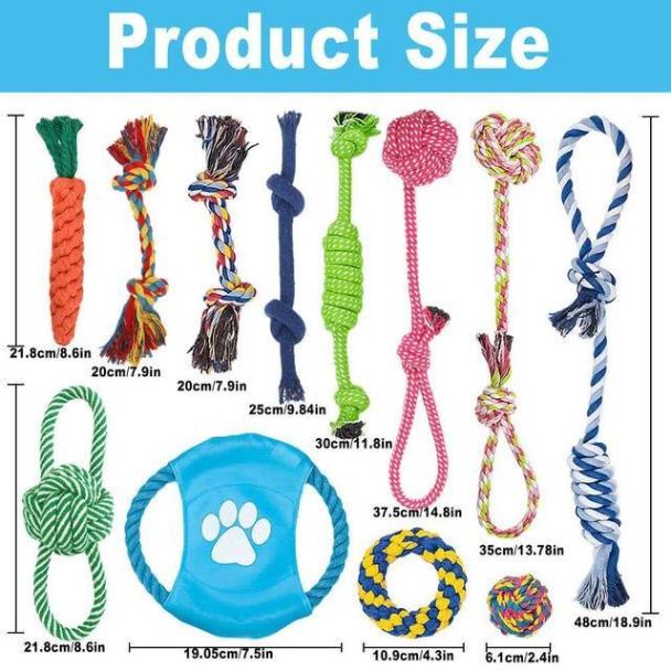 12Pc Large Dog Toys Set for Aggressive Chewers