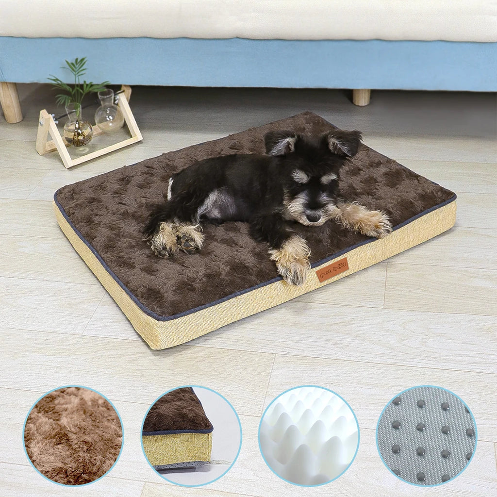 Memory Foam Dog Bed with Orthopedic Support, Waterproof Lining, Removable Washable Faux Fur Cover, and Anti-Slip Bottom for Ultimate Pet Comfort