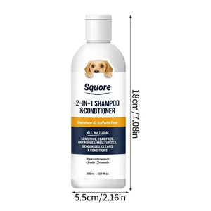 Squore 2-in-1 Natural Dog Shampoo & Conditioner – pH-balanced, sulfate-free, and 100% plant-based moisturizing dog shampoo for sensitive skin. Gently cleanses, hydrates, and deodorizes for a soft, fresh-smelling coat. Safe for dogs and cats of all breeds.