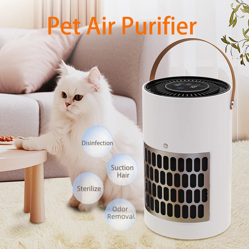 Abound Pet Air Purifier – HEPA filtration air purifier for pets, removes pet dander, odors, allergens, and airborne pollutants. Features activated carbon filter, UV-C sterilization, negative ion generator, and whisper-quiet operation. Ideal for homes with dogs and cats. USB-powered, compact, and energy-efficient.