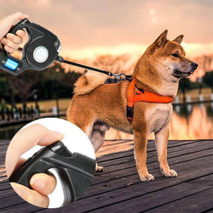 3-in-1 4.5M Retractable Dog Leash With Light And Poop Bag Dispenser