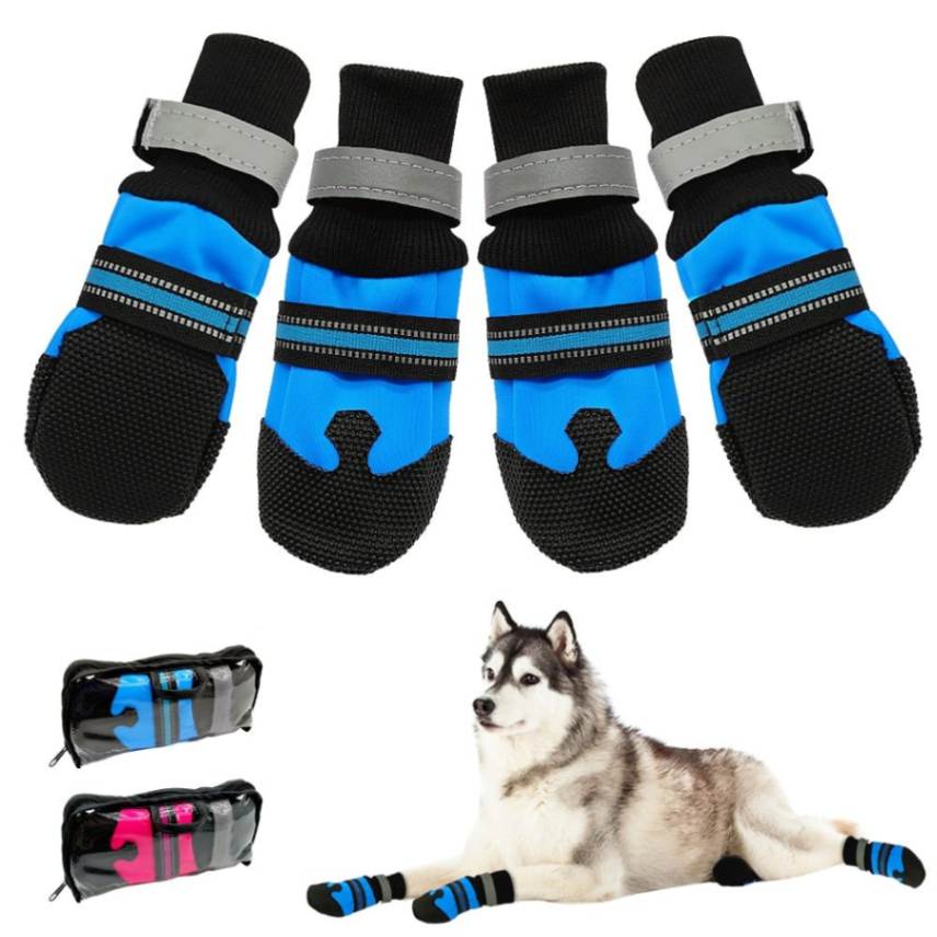 PET ARTIST 4pc Non-Slip Waterproof Dog Boots for Medium to Large Dogs