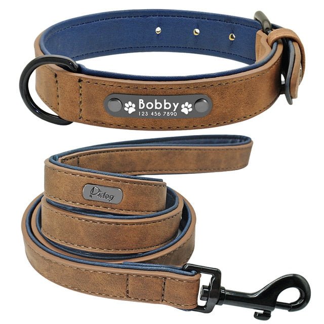 Didog Custom Leather Dog Collar and Leash Set with Personalized Name Plate - Abound Pet Supplies