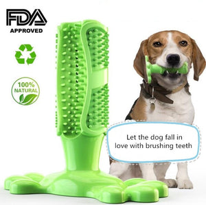 Dog Toothbrush Chew Toy made from non-toxic natural rubber, gentle on gums with 360-degree cleaning action for plaque control and fresh breath.