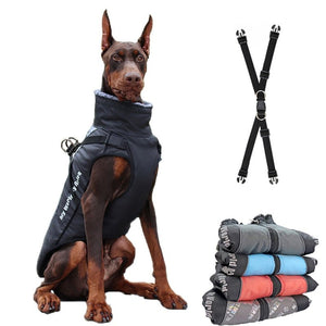 Winter Jacket for Dogs with Built-In Harness, Waterproof and Warm Dog Coat with Reflective Accents, Adjustable Straps, and Fleece-Lined Interior | Keeps dogs warm and visible during winter walks, featuring a back zipper, turtleneck design, and cozy collar for added comfort in cold weather.