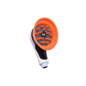 Multi-functional dog shower head with built-in silicone scrub brush for deep cleaning, made from eco-friendly ABS plastic and soft silicone. Designed for easy, stress-free pet bathing with on/off water control. Ideal for indoor and outdoor use, compatible with standard showers and garden hoses, perfect for dogs of all sizes and breeds.